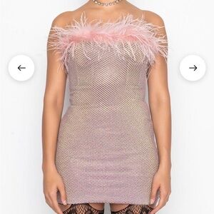 AKIRA Strapless Pink Feather Dress